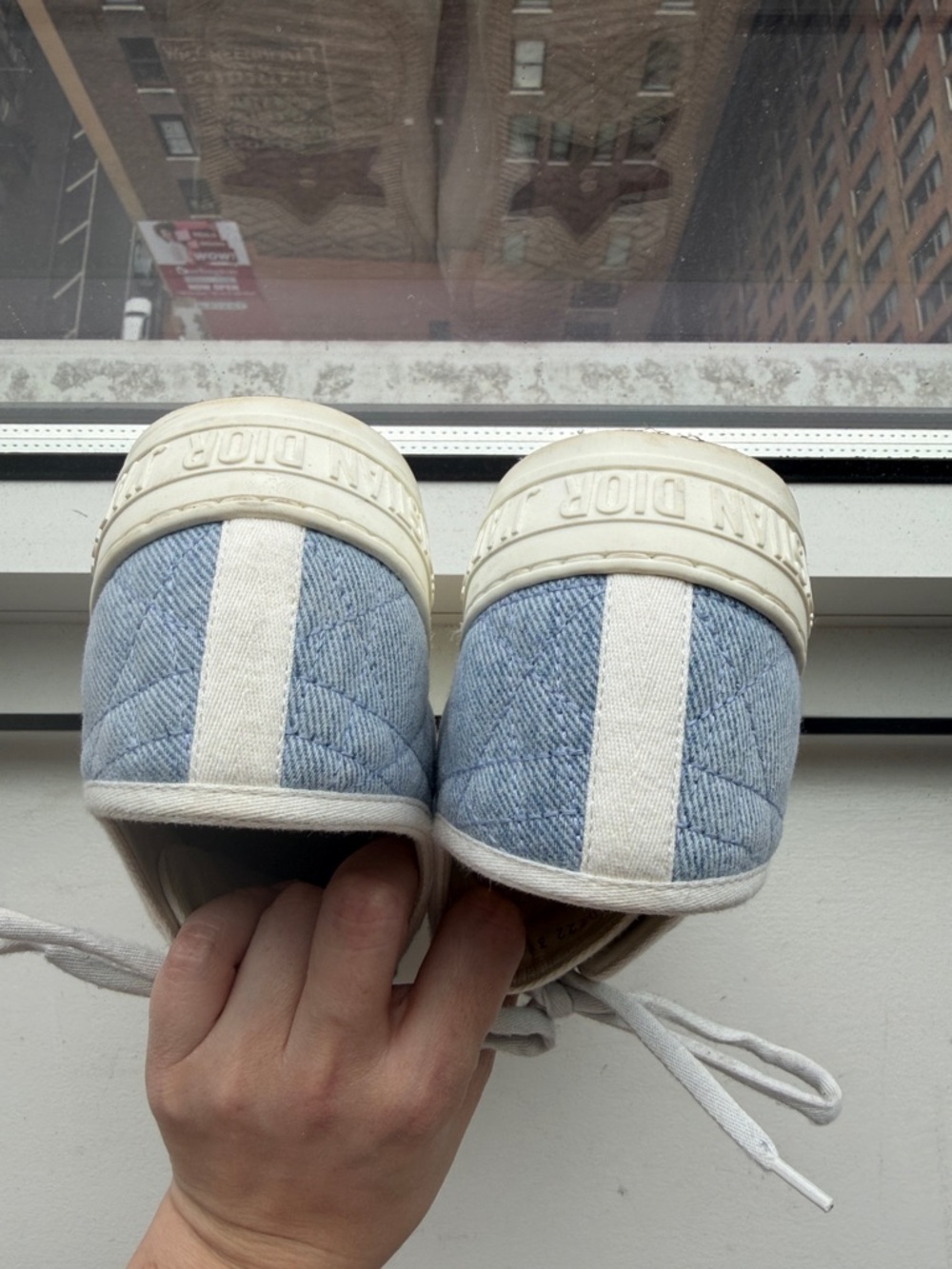 Dior Blue Canvas Low-Top Sneaker with Cream Trim - Picture 5 of 6